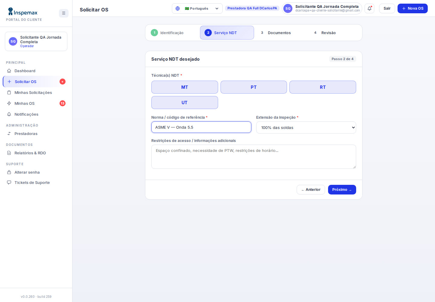 Portal do Cliente do Inspemax